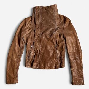 Line. the label brown asymmetric zip lambskin leather jacket